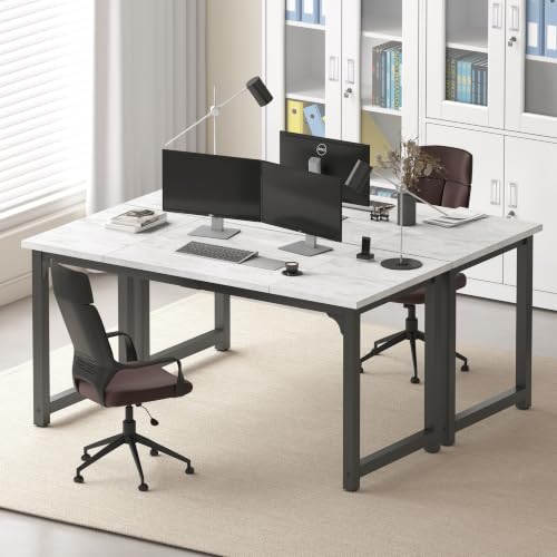 Image of NSdirect 63 inch Large Computer Desk,Modern Simple Style PC Table Office Desk Wide Workstation for Study Writing,Gaming and Home Office,Extra 1 inch Thicker Wooden Tabletop and Black Metal Frame,White+Black