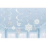 Amscan Winter Wonderland Christmas Party Hanging Snowflakes & Swirl Decorations Value Bundle, White/Silver