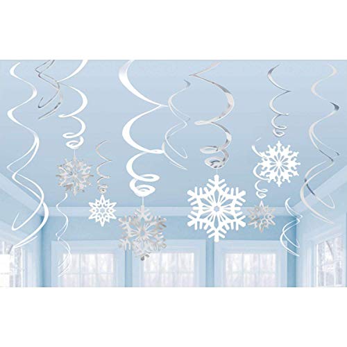 Metallic Silver Foil Snowflake Swirl Hanging Decorations - 24