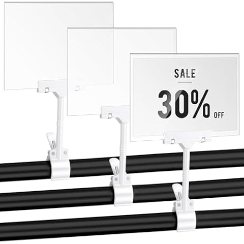 Humyoun 3 Pcs Acrylic Sign Holder with Clamp 5.5 x 7 Inch Clip on Double Head Swivel Sign with PVC Card Clothing Sign Holder Display Hanging Sign Price Signs for Retail Store Supermarket Business Cover
