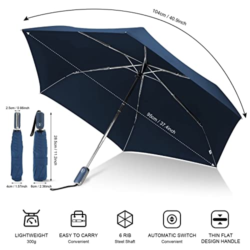 Leagera Automatic Flat Umbrella -Collapsible Portable Pocket Umbrella For Travel - Compact Mini Small Ultralight Umbrella For Backpack,Blue #TOP5