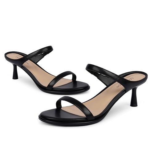 Image of Modatope Two Strap Heeled Sandals for Women Kitten Heel Rounded Toe Heels Women Slip on Open Toe Sandals