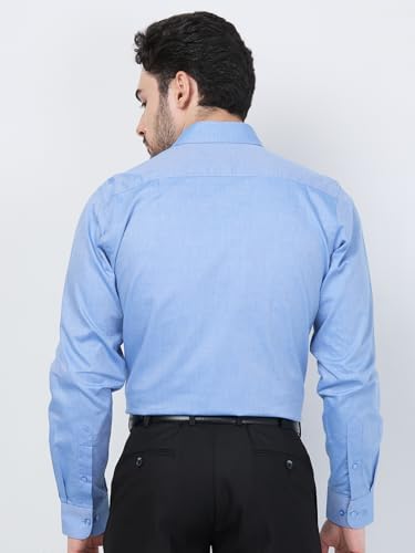 Image of Raymond Men Cotton Slim Fit Structure Pattern Semi Cut Away Collar Formal Shirt