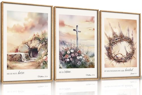Ausril 3 Pcs Christian Cross Framed Wall Art Set, Jesus