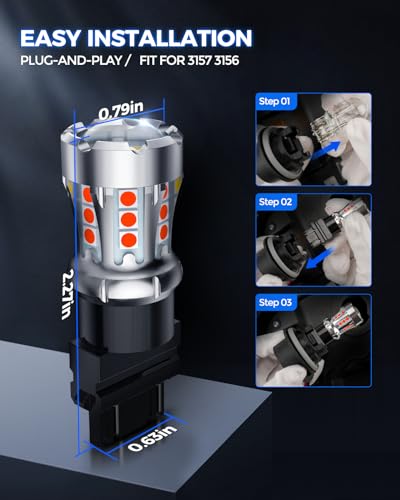 Image of Marsauto 3157 LED Bulbs Red, Strobe LED Brake Light Bulbs, With Projector Lens, 50000 hrs Lifespan, 3156 3056 3057 4157 3047 4057 3457 Canbus Error Free Plug-N-Play, Pack of 2