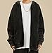 Dynict Men's Zip-Up Hoodies Solid Hip-Hop Y2K Oversize Wash Old Craft Basic Hoodies Heavyweight Casual Fit Sweatshirt (Black,Large)
