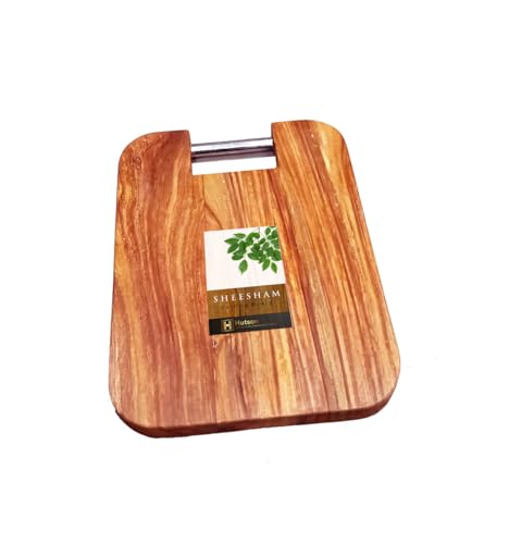 Image of Hutson Heavy Duty Sheesham Wood Cutting Board 15 inchx10 inchx1 inch Inch with Stainless Steel Handle - Reversible Wooden Chopping Board for Kitchen, Meat, Vegetables, Fruits & Serving