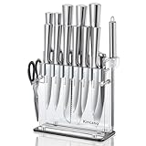 Knife Set, 14 PCS High Carbon Stainless Steel Super Sharp Kitchen Knife Set for Chef with Acrylic Stand, include Steak Knives, Sharpener and Scissors, Ergonomical Design by kincano