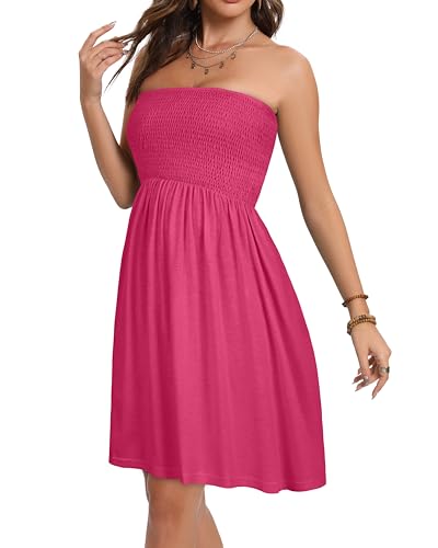 Image of elescat Summer Dresses for Women 2026 Strapless Casual Beach Cover Ups Tube Top Sundress