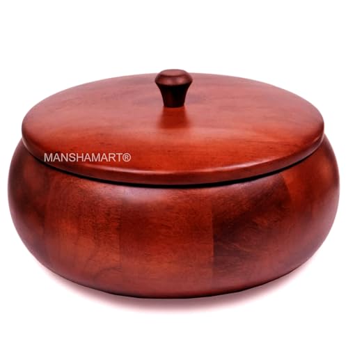 Image of Mango wood Chapati Box /Casserole /wooden hotpot roti box /chapati holder /Wooden Chapati Box for Kitchen Roti Server Tableware