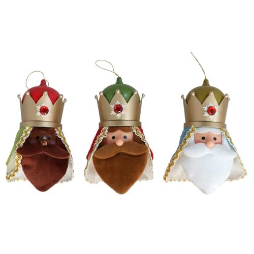 AC - Pack de 3 Colgantes de Rey Mago con luz, poliéster y plástico, Funcionamiento con Pilas, decoración, Adorno, Navidad - 15 cm - Modelos Aleatorios