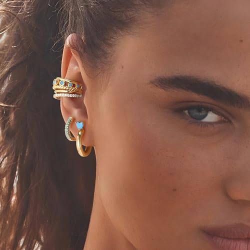 FETTERO Gold Hoop Earrings for Women, 14K Gold Plated Open C Shape Hoops Lightweight Chunky Gold Earrings, Hypoallergenic Gold Earrings for Women Ear Piercing Jewelry Gifts