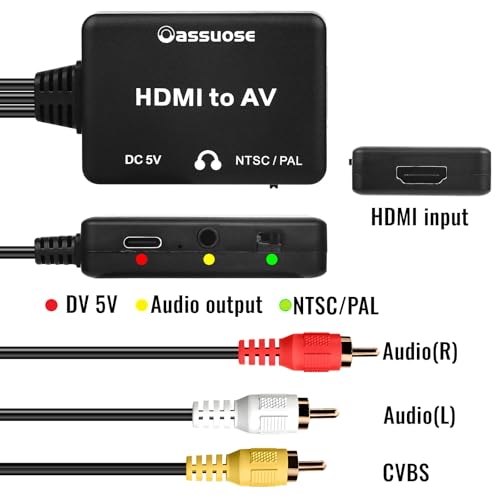 image for Oassuose HDMI to RCA Converter with 3.5mm Audio Headphones Port, HDMI 
