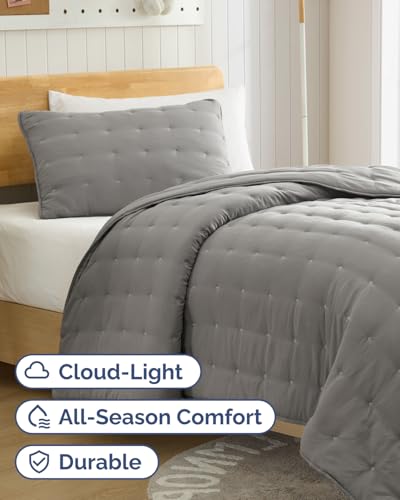 Image of Quilts Twin Size - Bedspread for Twin Size - Lightweight Comforter Set - Quilt Bedding Set for All-Seasons - Ultra Soft, Breathable & Comfy - Summer Coverlet with 1 Pillow Sham - 68 inch x 86 inch, Dark Grey