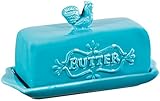 Home Essentials 7' L Aqua Covered Butter Dish W/Rooster Finial