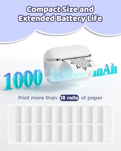 Image of Mini Sticker Printer with 9 Rolls of Self-Adhesive Paper, Sticker Maker Machine Bluetooth Portable Inkless Printpods Pocket Printer for Kids Study Notes, Anatomical Diagrams, Photos, Gift