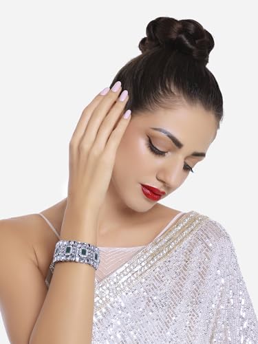 Image of ZAVERI PEARLS Green Kundan & Stones Traditional Oxidised Bracelet For Women-ZPFK16625