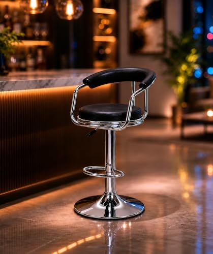 Image of Modern Magam Bar Stool with 360 Swivel | Height Adjustable Bar Chair | Counter Stool & High Chairs | Comfortable for Home, Office, Restaurant Bar, Cafe & Cash Counter - (Black)