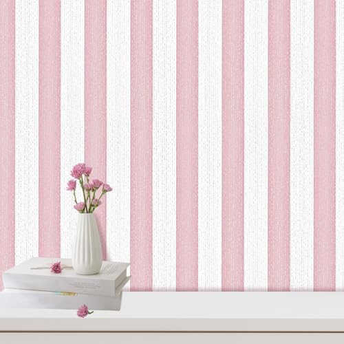 Striped Pink and White Wallpap...