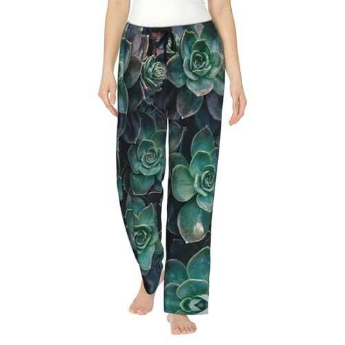 Pantalon de pyjama en polyester pour femme imprimé succulentes