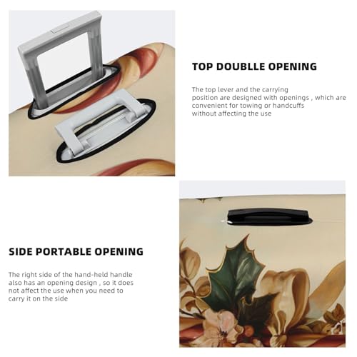 Vintage Christmas Candy Cane With Holly Bow Elastic Travel Luggage Covers Dustproof Scratch-Resistant Suitcase Protector Fit 22-24 Inch3