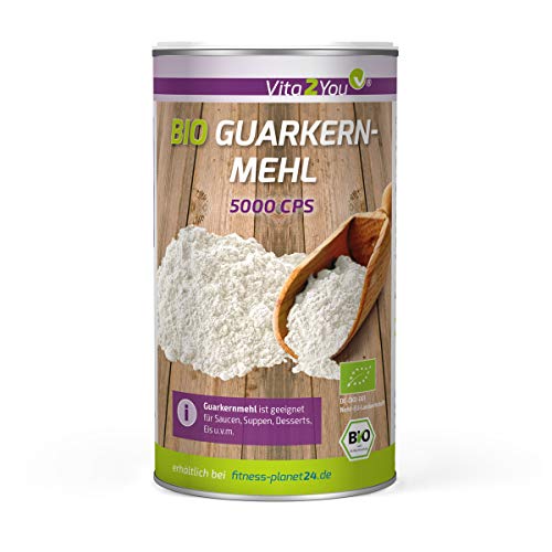 Vita2You Goma guar orgánica 250 g – 5000 CPS máxima fuerza de unión – sin gluten – aglutinante – Polvo de goma guar – Vegano y ecológico – Calidad Premium