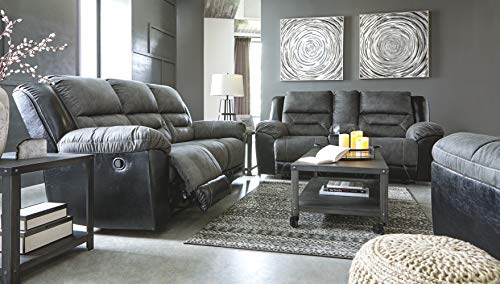 Signature Design By Ashley Earhart Faux Leather Manual Double Reclining Loveseat With Storage Console, Gray & Black #TOP6
