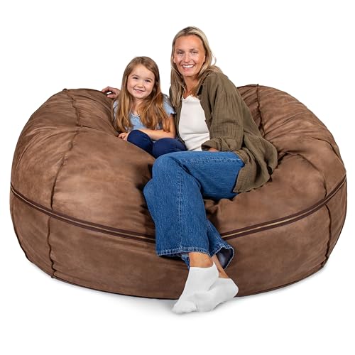 Image of Big Joe Fuf 7Ft Giant Foam Bean Bag Chair, Oversized Couch with Removable Cover for Kids, Teens, Adults, Coffee Soft Vegan Leather, 7 Foot | Premium Shredded Foam Filled, Soft Vegan Leather, Adult-Sized Comfortable Seating, Supports Up to 300 lbs