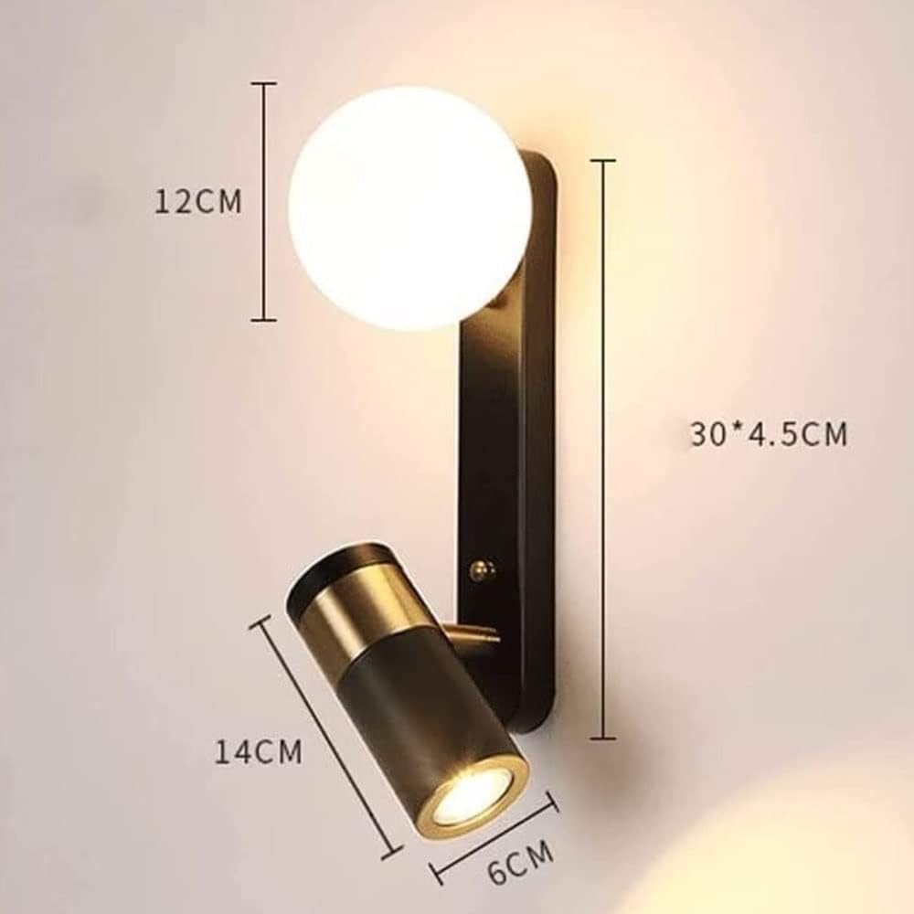 Lampa ścienna Led do wnętrz z regulowanym ramieniem Projektor z kinkietem ściennym ze szklaną kulą kompatybilna z sypialnią, salonem, lampką nocną, żyrandole LED, Bl