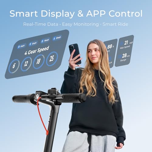 Image of Electric Scooter - Electric Scooter Adults, 1200W /1000W /500W Motor, 28 /24 /21 /18 MPH Top Speed,28 /21 Miles Max Range, APP Control, Double Braking Systems, 10 inch /8.5 inch Tire, Foldable E-Scooter
