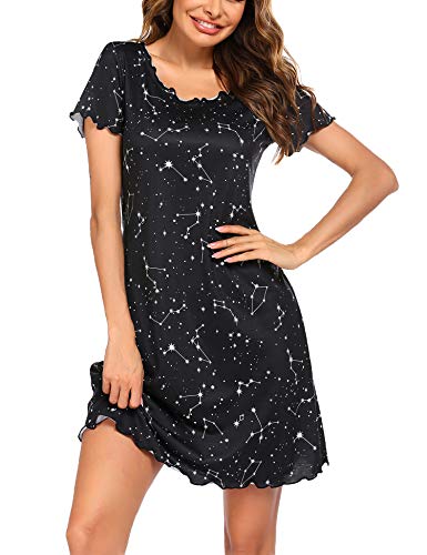 Lucyme-Damen-Nachthemd-Mit-Rueschen-Kurze-Nachthemd-Kurzarm-Nachthemd-Sleepshirt