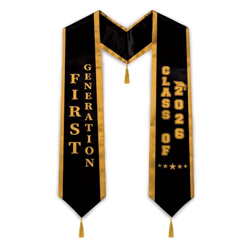 OnePlum First Generation Graduation Stole Class of 2026 First Gen Graduation Sash for High School & College Graduation Ceremony 72 Black&Gold Trim