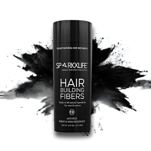 Image of Hair Fiber Black - Keratin Thick Fiber & Hair Building Fibre for Men & Women - Instant Concealer & Filler powder for Thinning Hairline & Bald Spots (27.5g) (Black)