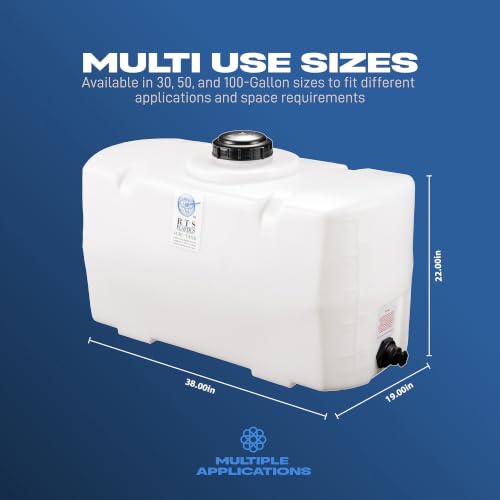Image of RTS Plastics Rotomolded Polyethylene PCO-50 Gallon Tank for Water and Non-Flammable Liquids with Molded Grad Strip and Siphon Elbow