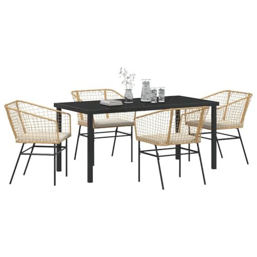 vidaXL Ensemble de salle à manger pour jardin 5 pcs Marron polyrotin, Salon de jardin et terrasse, ensemble de repas en résine tressée moderne, mobilier...