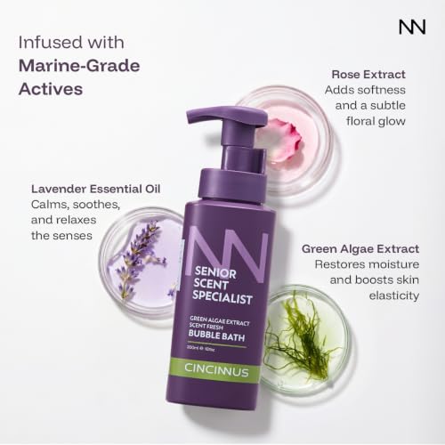 Image of Cincinnus bubble bath | moisturizing bath foam with Green Algae Extract, Glycerin & Lavender, Damascus rose flower Extract | Refreshing | foaming bath soak | 300ml
