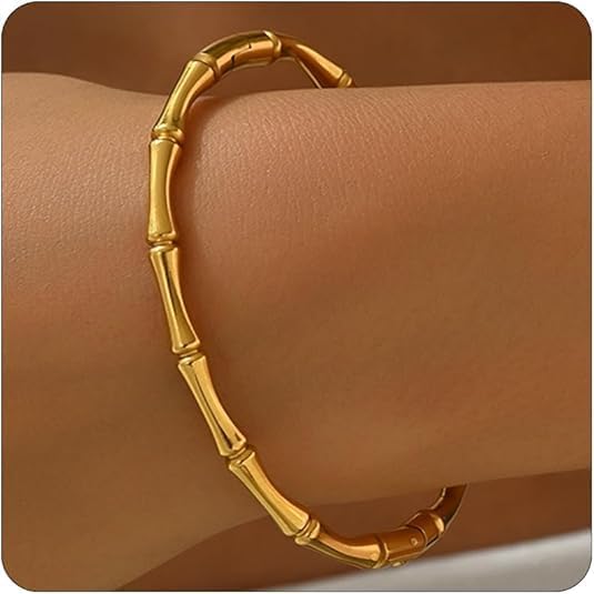 Image of Bamboo Pattern Bracelet for Women | Premium Gold Plated Cuff Bracelet | Minimalist Designer Jewellery for Daily & Party | Gift for Her