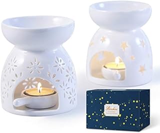 Bochee Wax Melt Burners Essential Oil Burners Set of 2 with Gift Box - Star and Flower Pattern, Aromatherapy Aroma Burner Ceramic Tealight Candle Holder for Home Decor Meditation