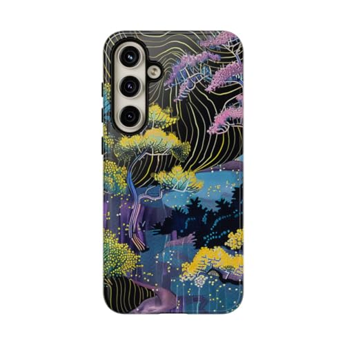 Coque Samsung S24 Plus paysage d'arbre abstrait coloré rigide noire brillante