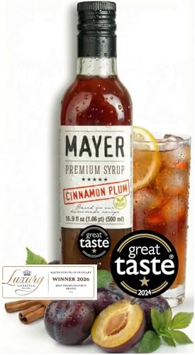 Mayer Premium Cinnamon Plum Syrup – Award-Winning, All-Natural, Vegan, Gluten-Free, Made with 100% Real Fruits, (16.9oz), Perfect Coffee Syrup & Cocktail Syrup, No Artificial Additives (1 Pack)