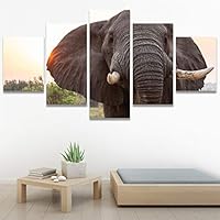 SIGNWIN 5 Panel Canvas Wall Art Animals Black and White Dramatic Duotone Expressionism Grey Modern Artwork for Home Decorations Ready to Hang - 60