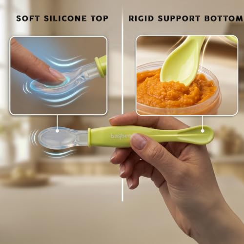 Image of Baybee Ultra Soft 3 in 1 Baby Weaning Spoon Set for Feeding | Non Toxic BPA Free Baby Training Feeding Spoon | Toddler Feeding Spoons | Feeding Spoon Set for Kids Toddlers (Pack of 2)
