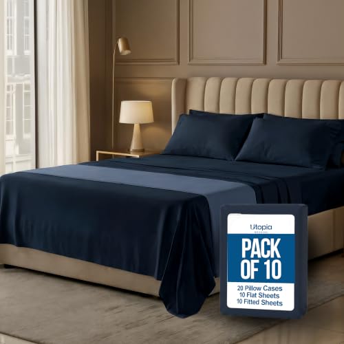 Image of 10-Pack Hotel Queen Sheet Set, Soft Brushed Microfiber Hotel Sheets, Hotel Quality Bedding,Deep Pocket, Shrink & Fade Resistant, Easy Care, Navy