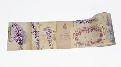 Serenity Fair Extra Wide Floral washi Tape roll (3.62 inches/ 9.2 cm Wide) for scrapbooks, Crafts, Wall Paper Borders (Summer Lavender)