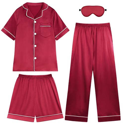 El Mejor Listado de Camisetas de pijama para Niña los 5 más buscados. 43 Weixinbuy - Conjunto de pijama de satén de seda para niñas y niños, conjunto de pijama casual para ropa de dormir para niños, Rojo (Manga Corta), 13-14 Años