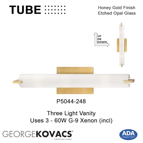 GEORGE KOVACS P5044-248 Tube Wall Sconce, 3-Light, 180 Total Watts, 4.75-in H x 20.5-in W, Honey Gold by GEORGE KOVACS - Image 5