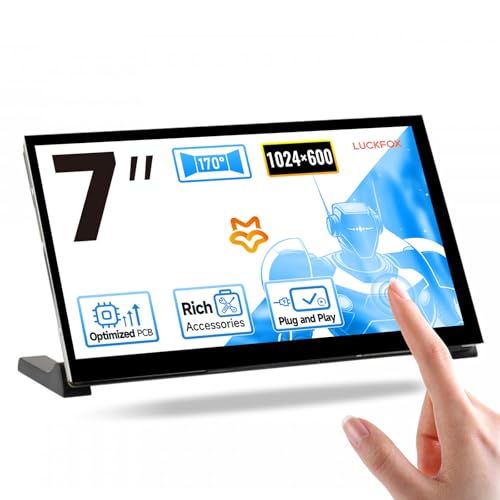 Image of KLAYERS LUCKFOX Touchscreen for Raspberry Pi,7 inch HDMI 1024x600 Portable Monitor Compatible with Raspberry Pi 5 /4 /4B /3 /3B /Zero 2 W /All Pi Version,Plug & Play LCD IPS Display with Stand