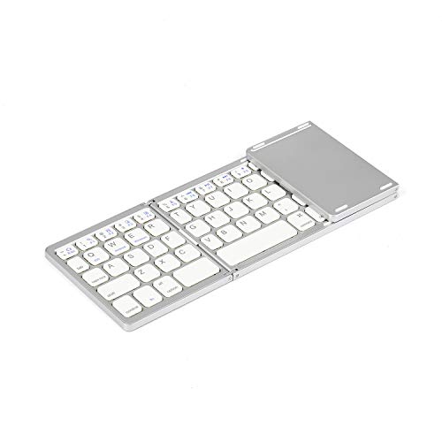 Vapechaser Tastiera Pieghevole Bluetooth Tastiera Wireless Portatile Tastiera Bluetooth Touch Tri-Fold per iPhone, iPad Air, iPad Mini, iPad PRO, Windows, iOS, Android (Bianco Argento)