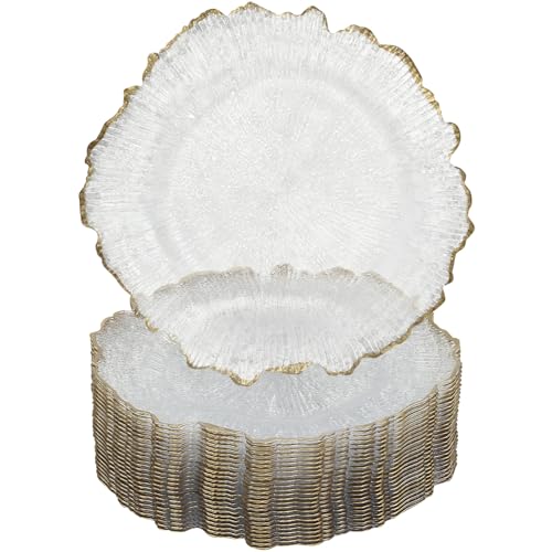 Platos base decorativos transparentes con borde dorado 25 un miniatura 1