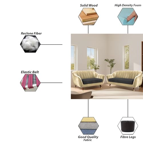 Image of Casaliving Anyse 3+2 Seater Sofa Set for Living Room (Cream Black Fabric) Premium Fabric Sofa